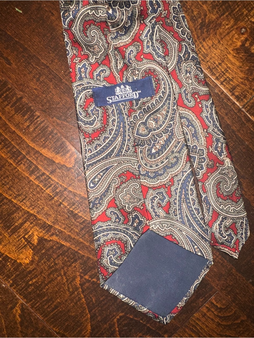 red and blue patterned Stafford silk tie vintage paisley